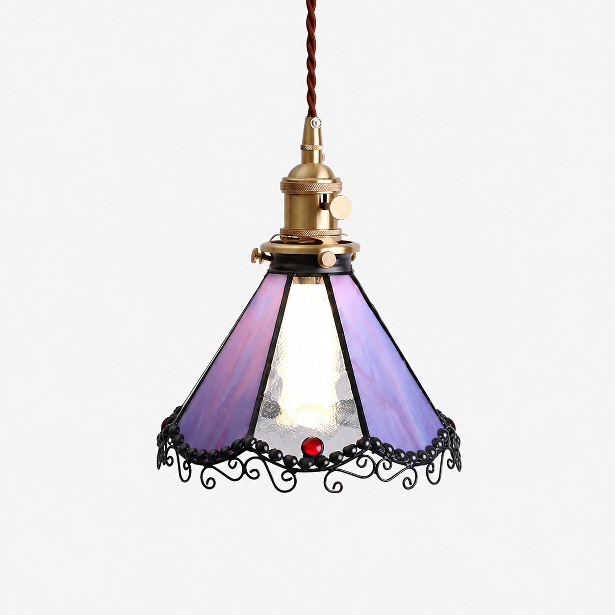 Purple stained glass single pendant light