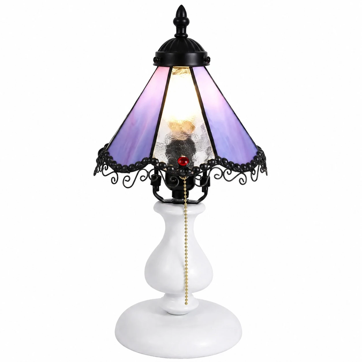 Gradient purple vintage stained glass table lamp on a white background