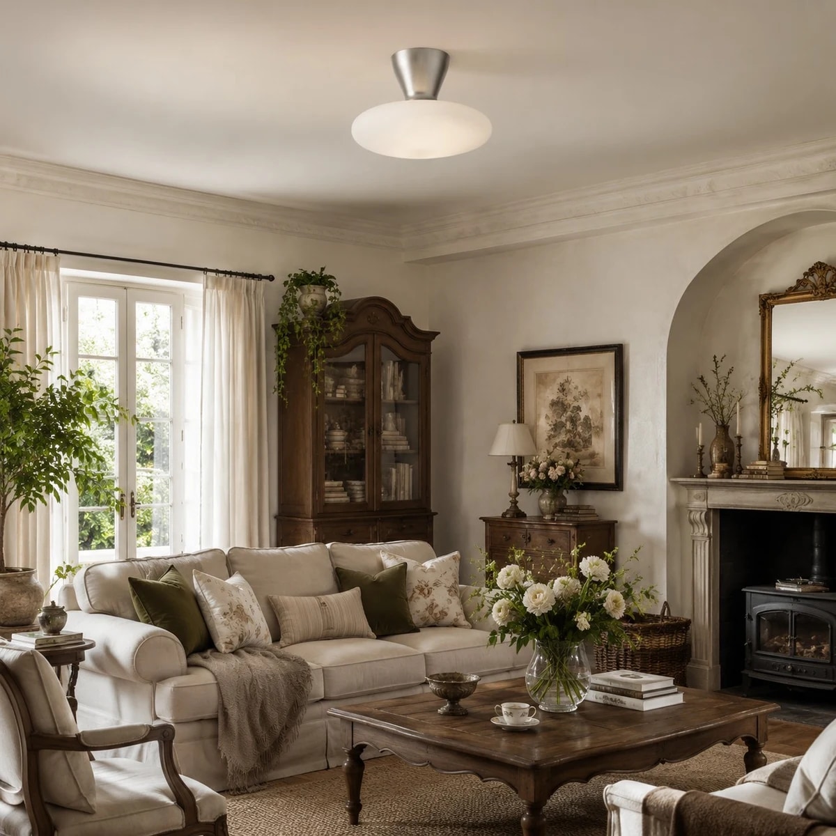 wide living room scale and ceiling placement