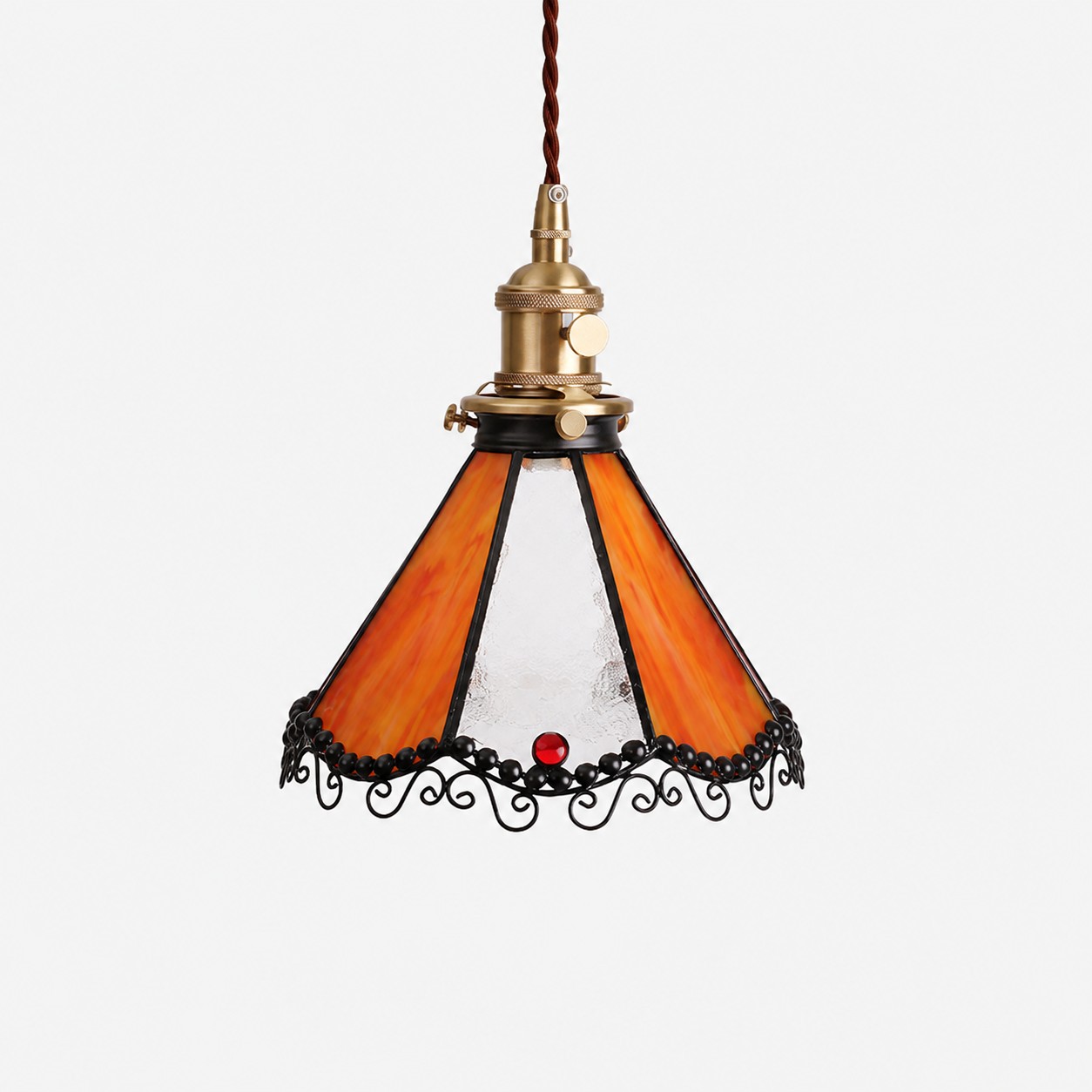 Orange stained glass single pendant light