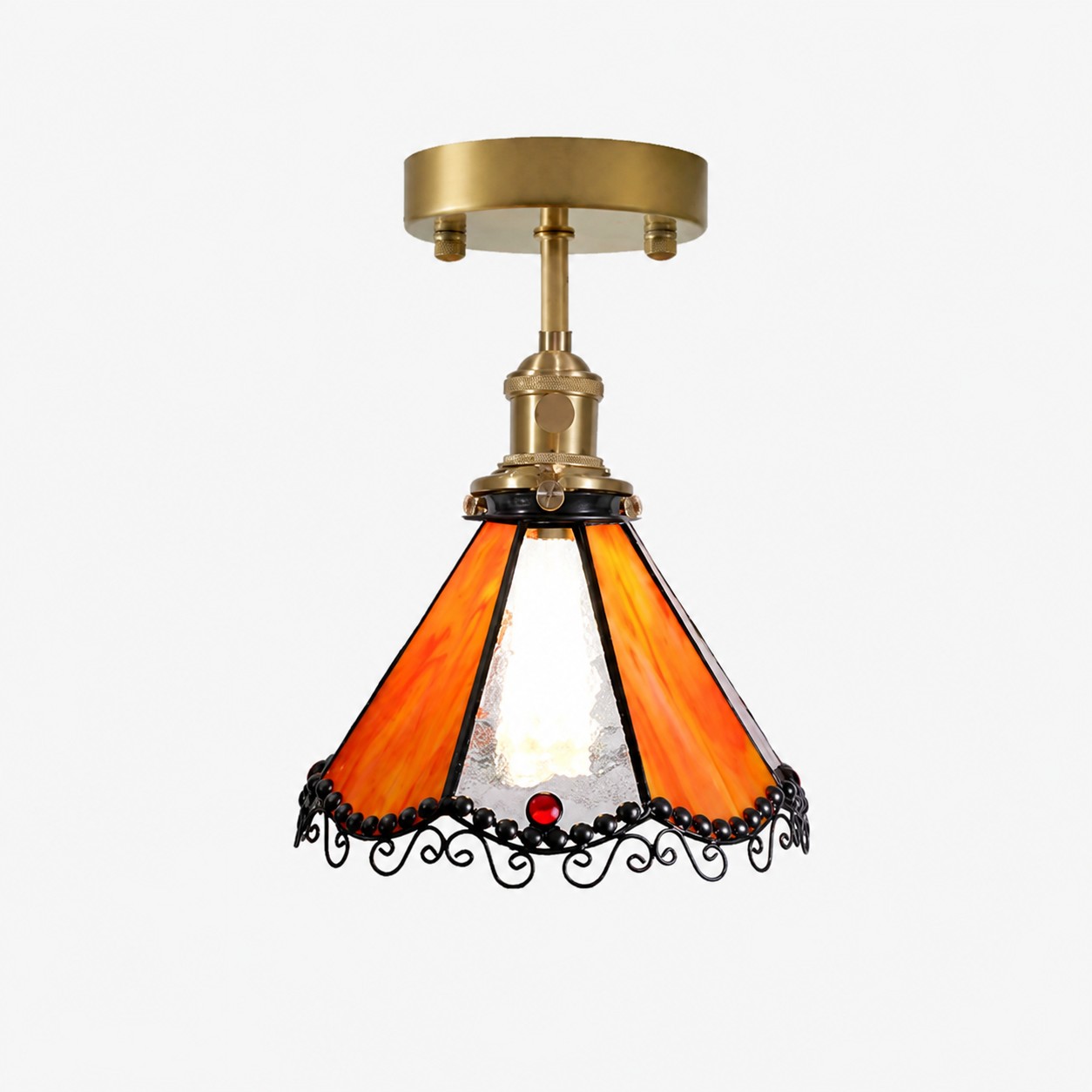 Orange stained glass flush mount ceiling light