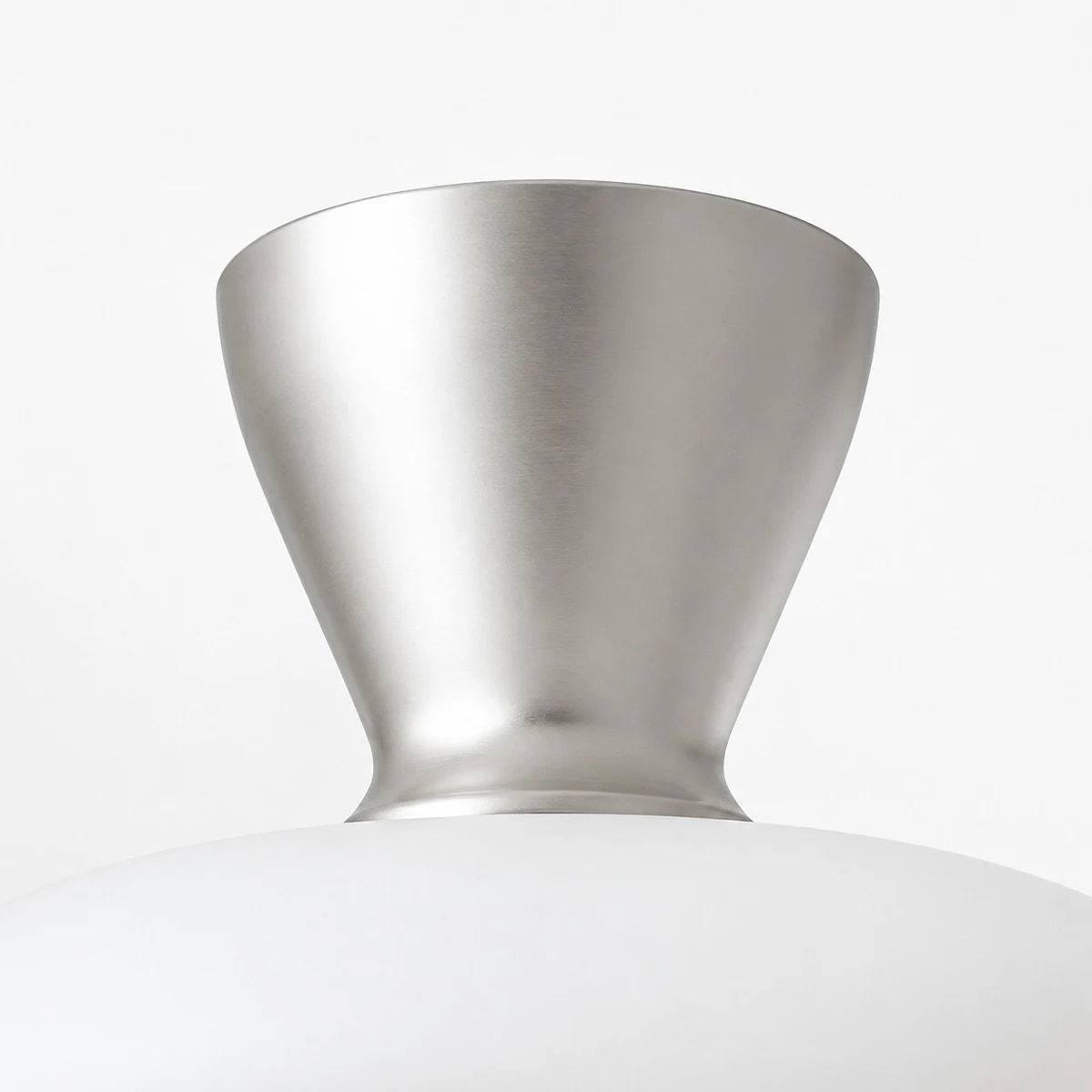 silver metal canopy and white glass shade close-up