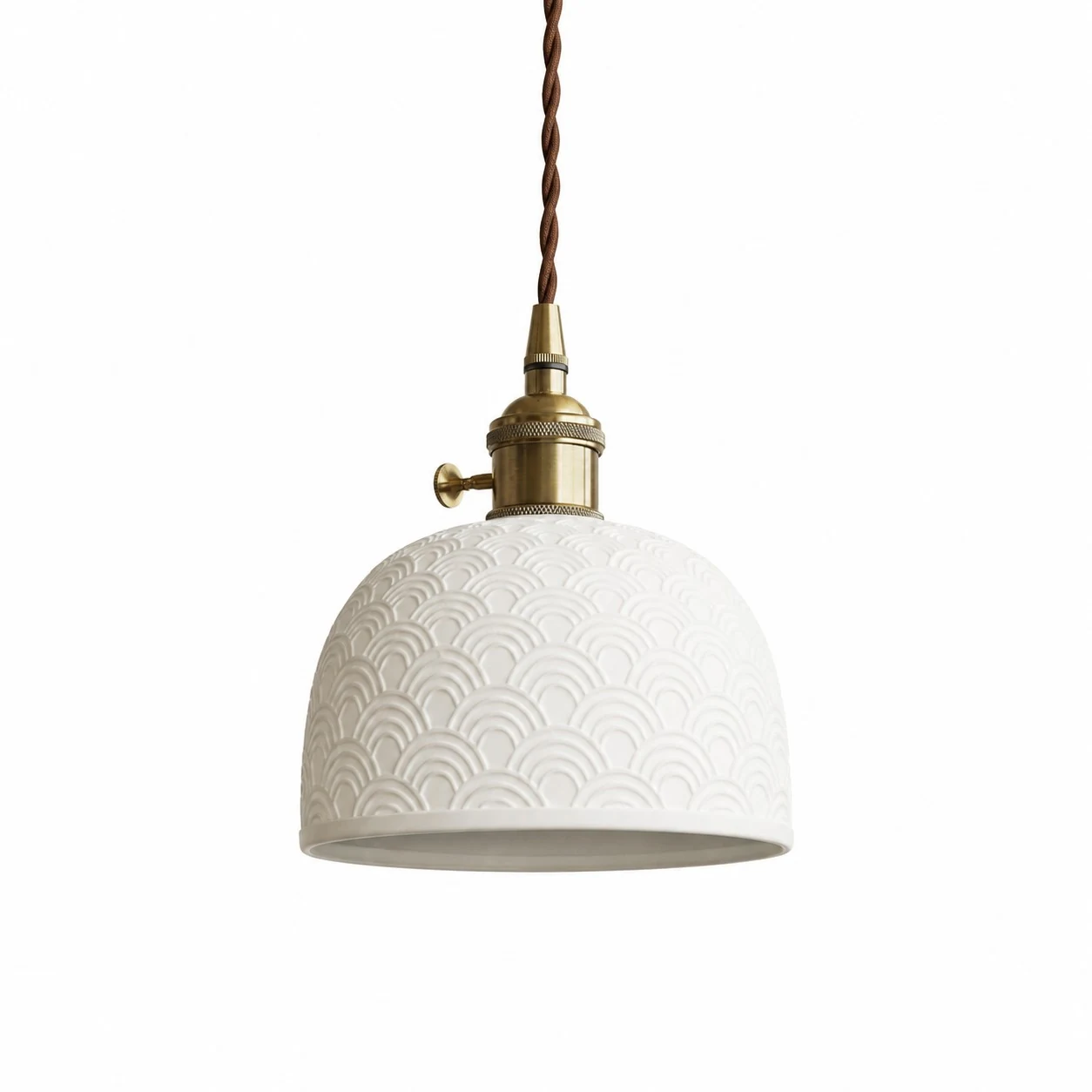 Lampa wisząca Bowl Wave z białej ceramiki i mosiądzu