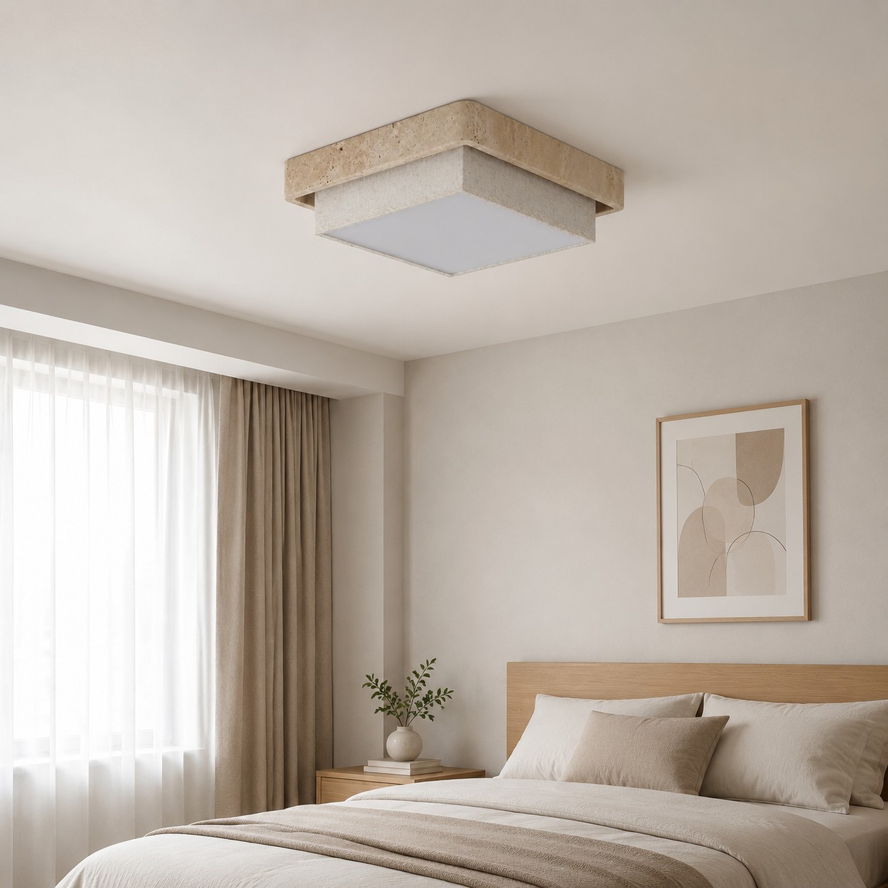 Travertine Fabric Flush Mount Ceiling Light