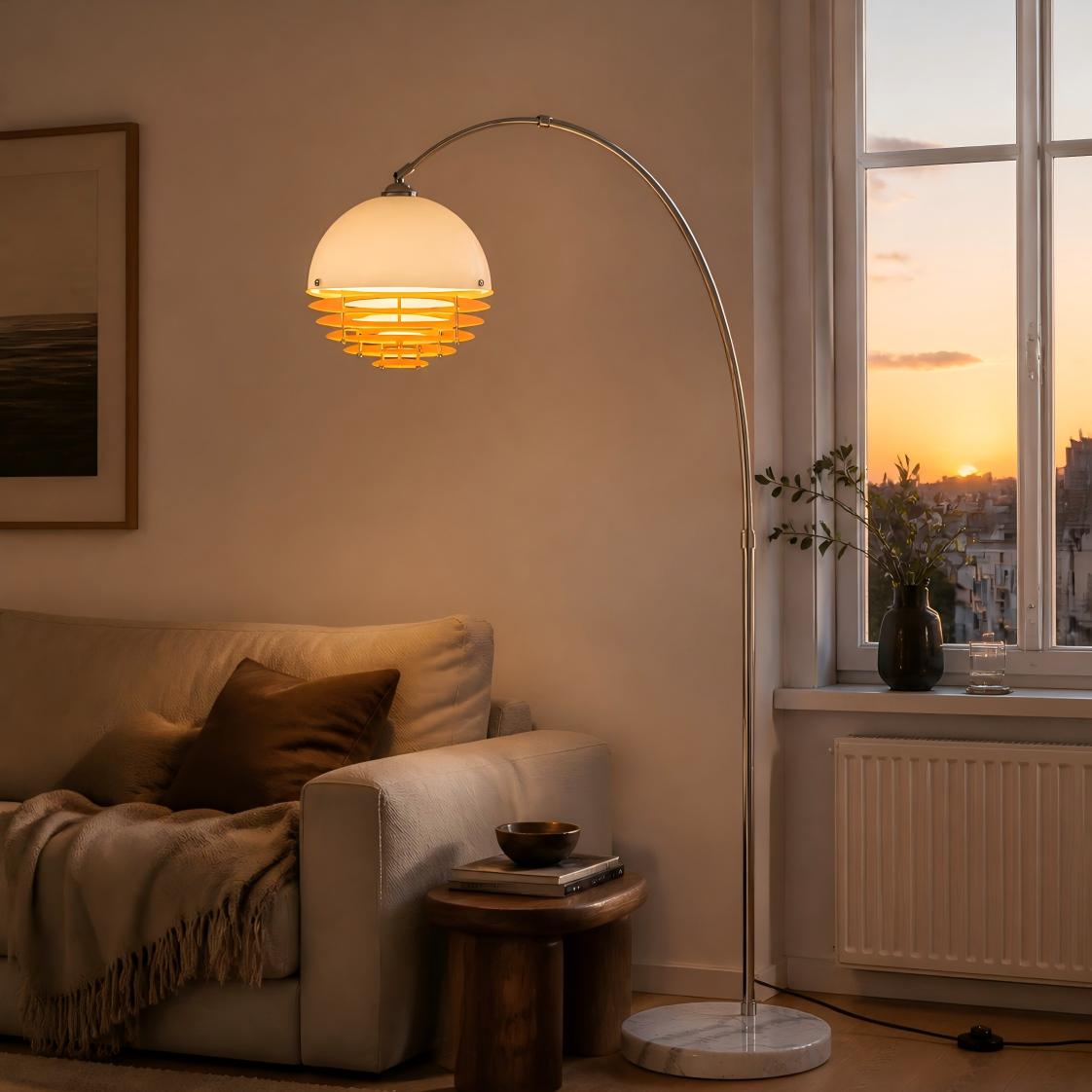 Sunset glow floor lamp in a living room lounge area