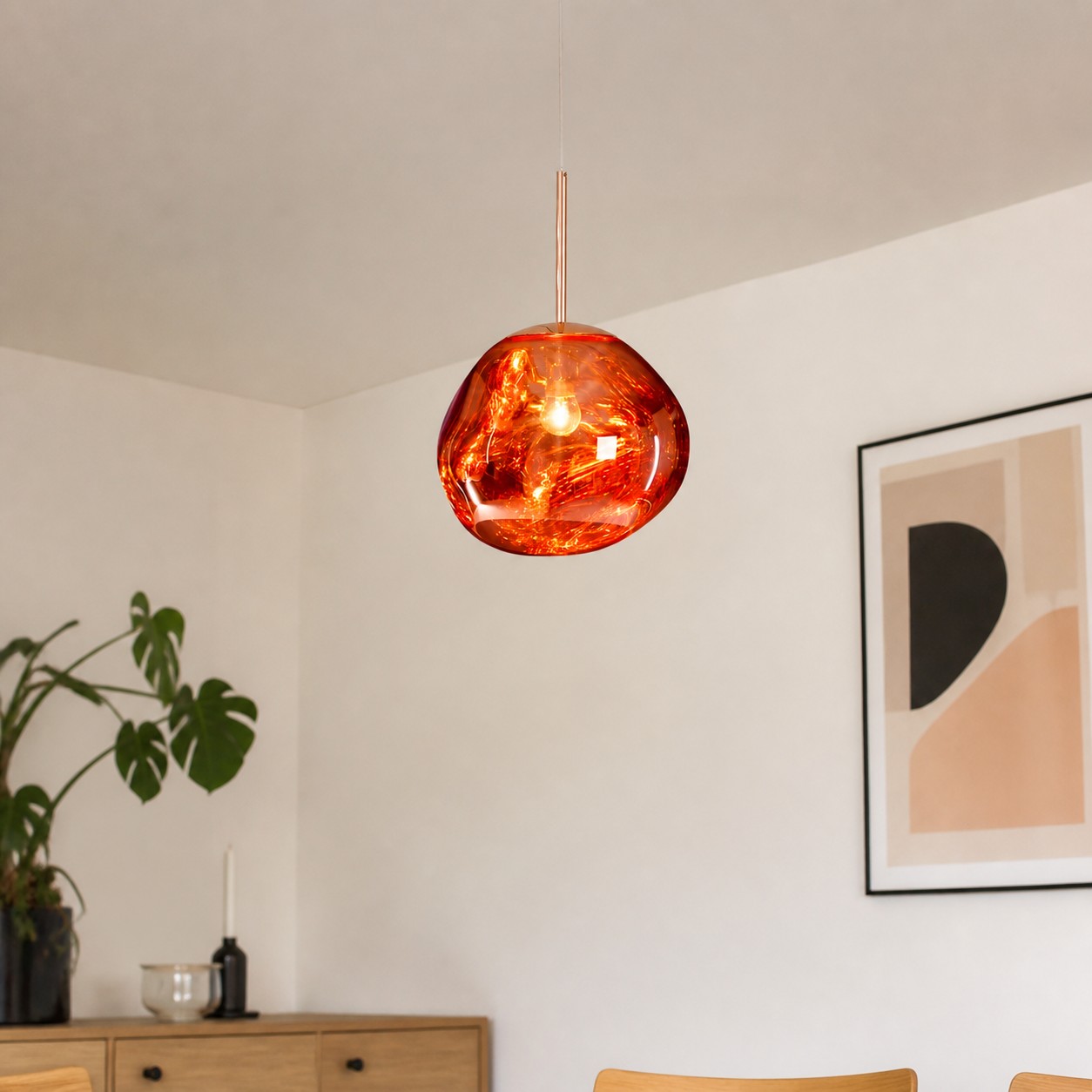 Red pendant in a living room