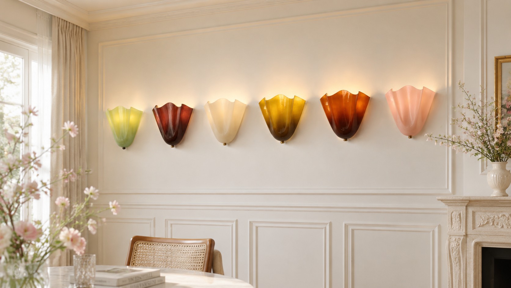 Bellina glass wall sconces in a warm living space