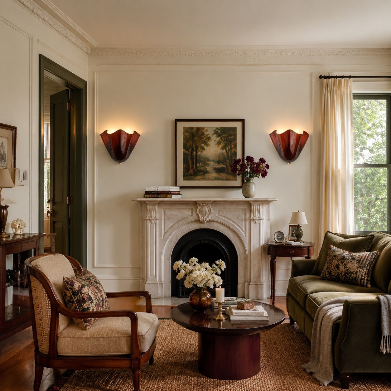 A pair of Bellina sconces in a living room