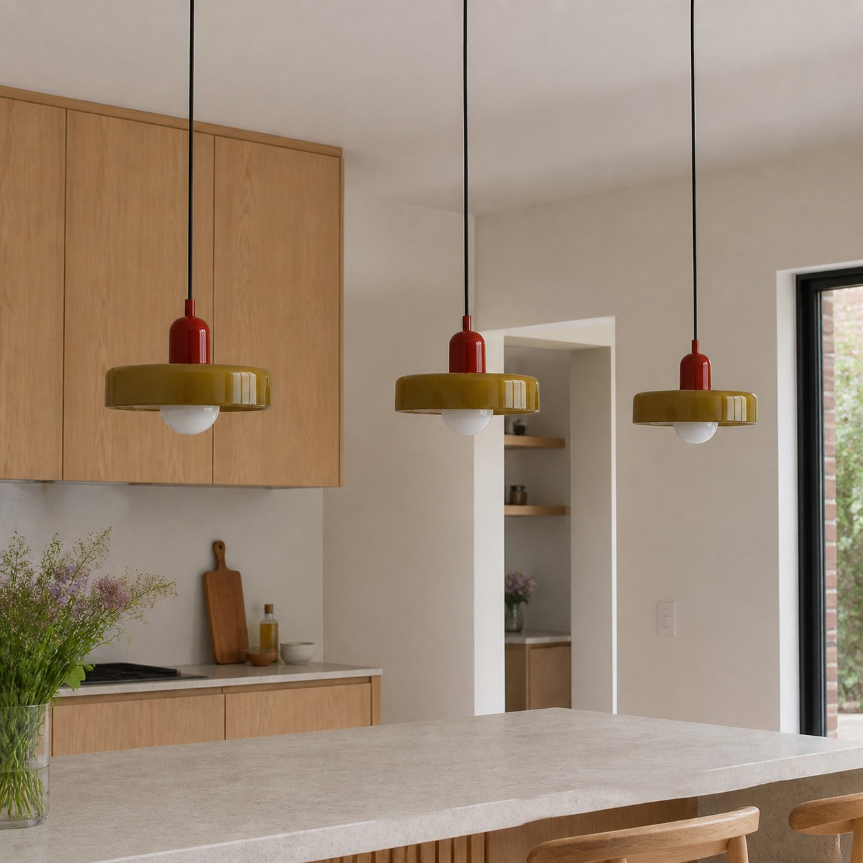 Lámpara colgante Disc Orb en un interior moderno y tranquilo 4