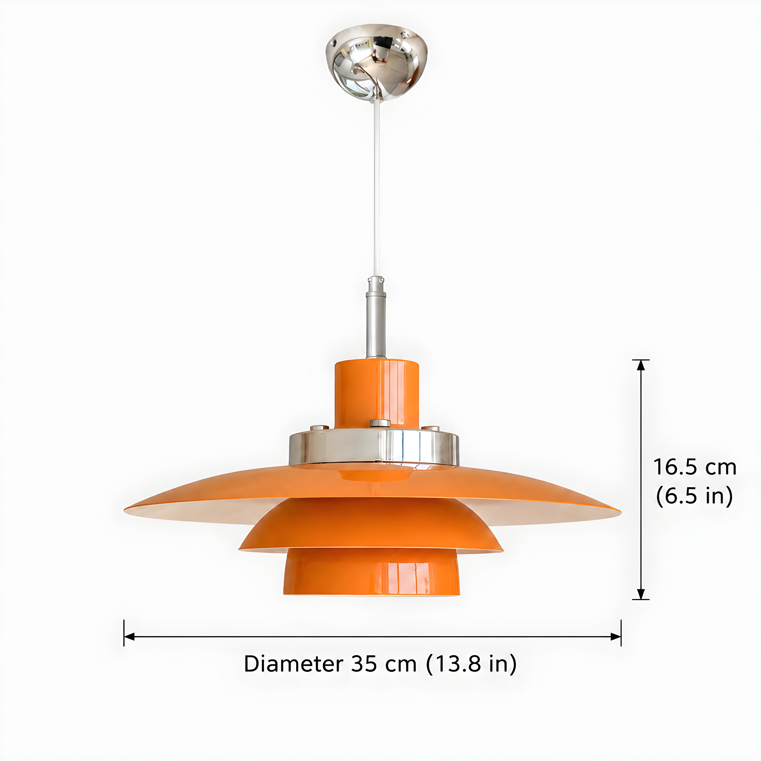 Orange metal pendant light dimension diagram