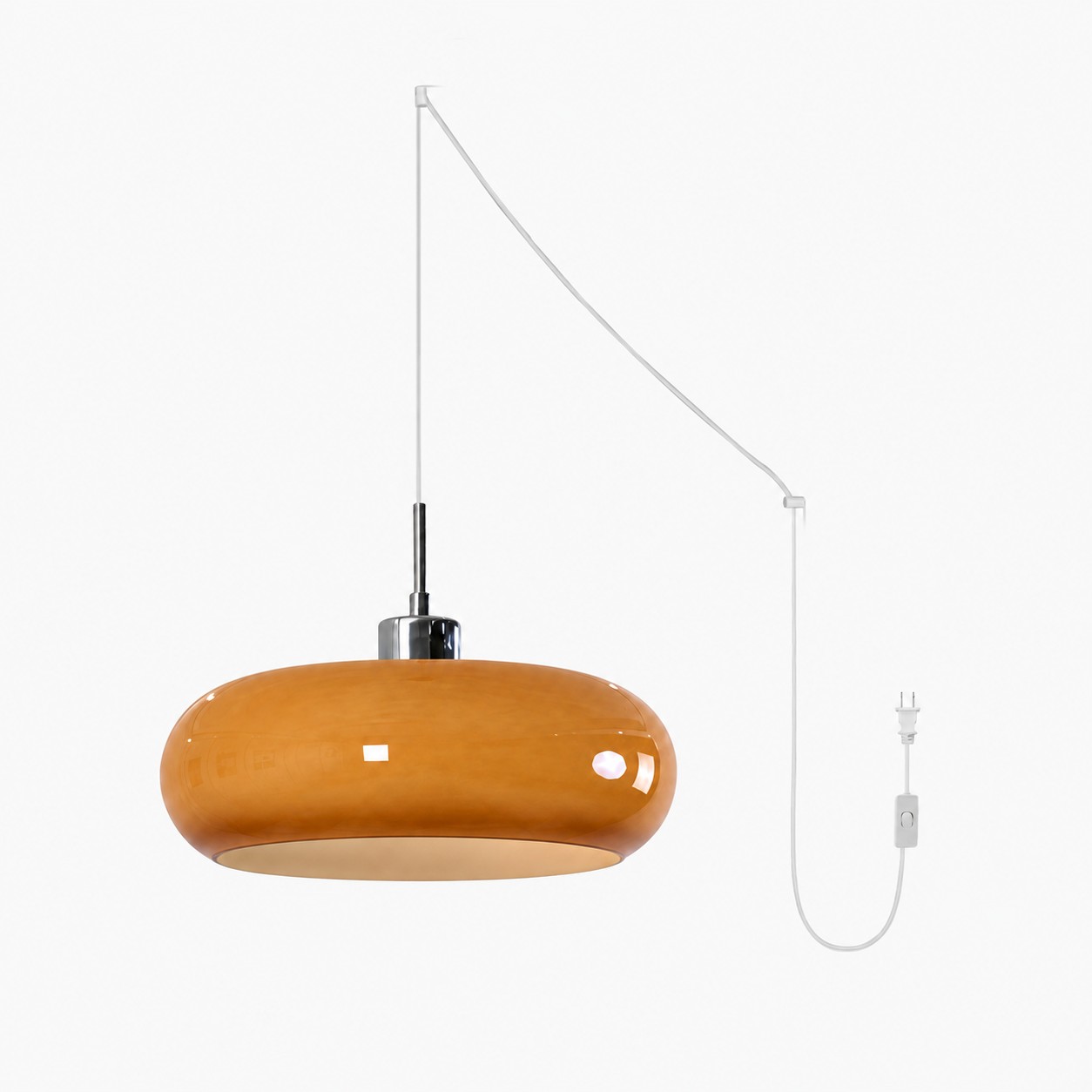 Suspension à brancher en verre Bauhaus Potivus inspirée du kaki — 28 cm / 11ʺ / Orange profond / fiche EU