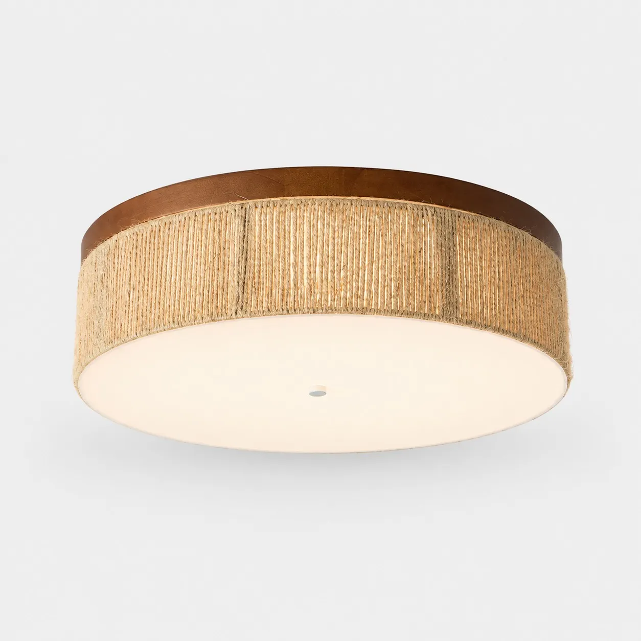 Plafondlamp van hout en geweven touw