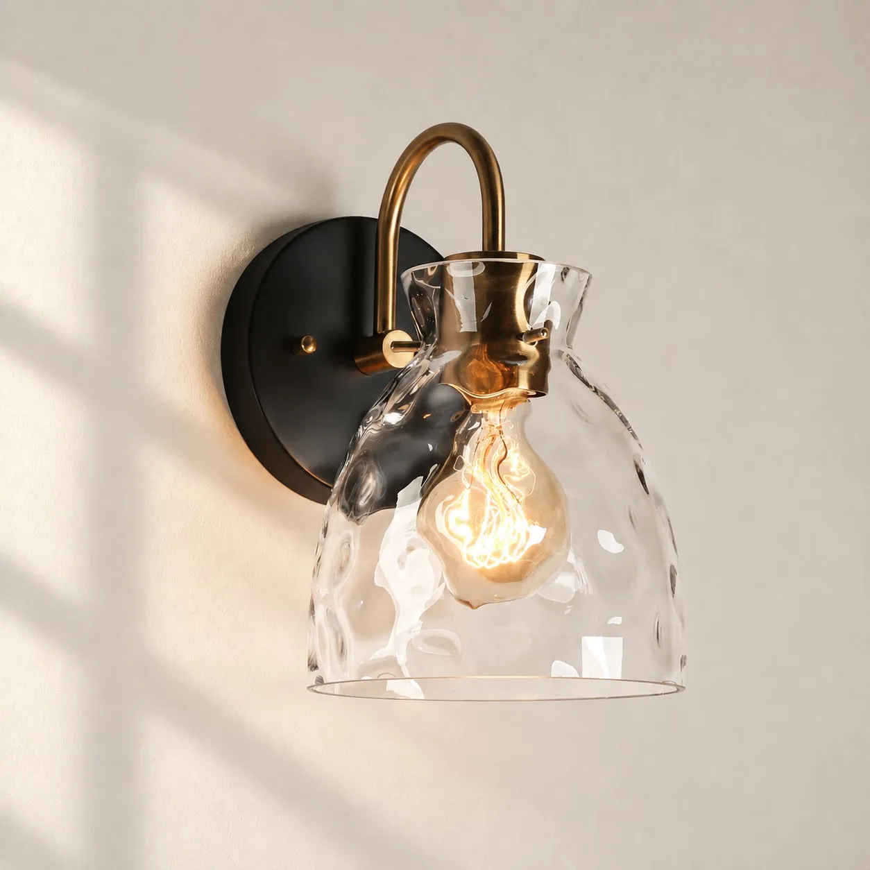 Brass Textured Clear &mdash; Glass Armed Wall Sconce &mdash; A clear perspective