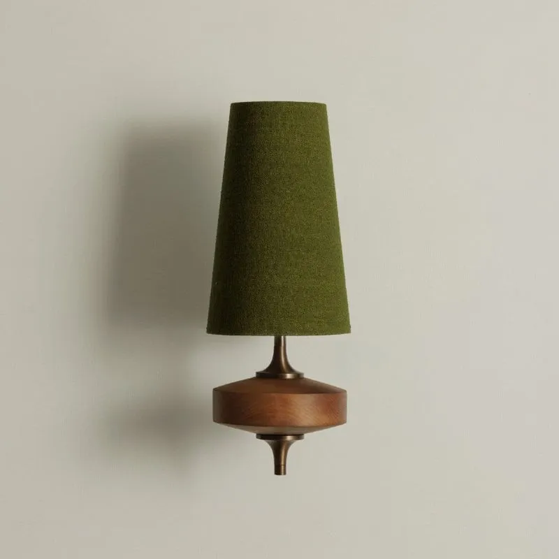Wandlamp Hour Rho in walnoot en wit geweven stof