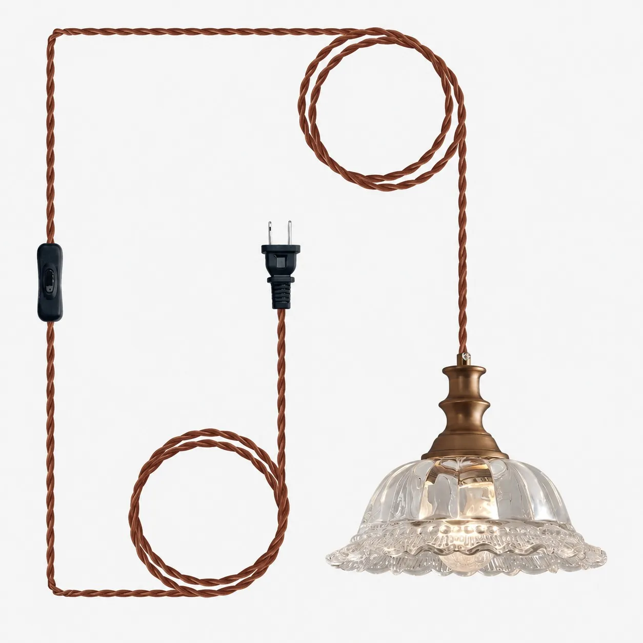 Scalloped Shade, Brass or Dark-Metal Options | Vintage Fluted Glass Pendant Light &mdash; A clear pers