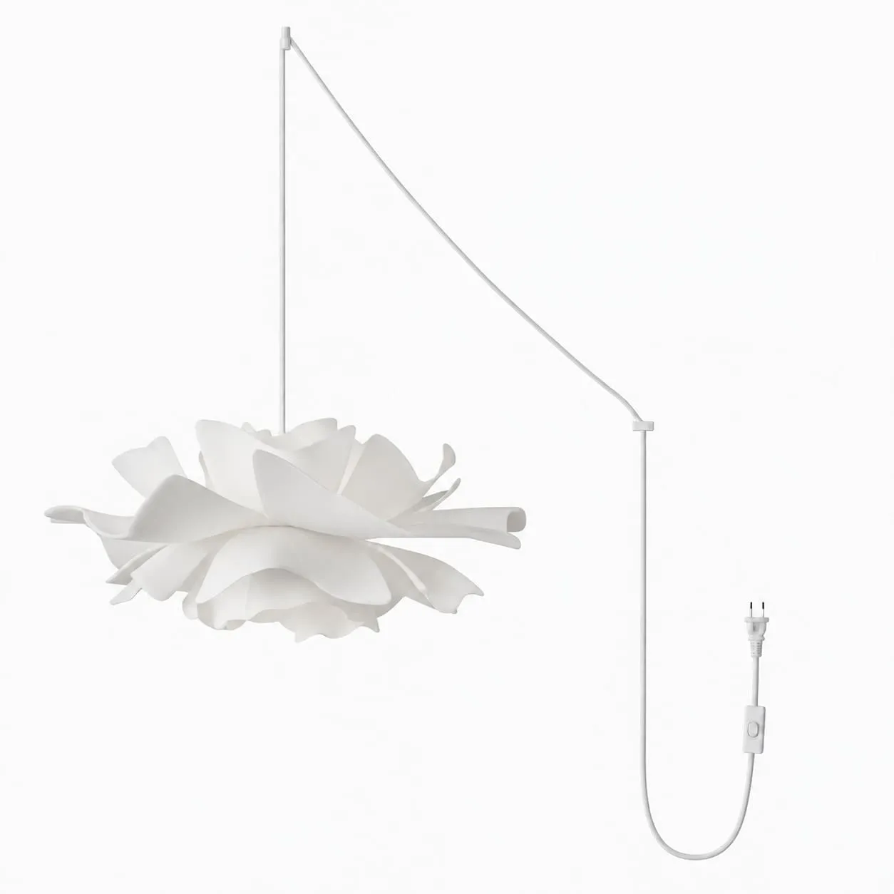 Suspension à brancher fleur sculpturale en acrylique — 40 cm / 15.8ʺ / Blanc / fiche US