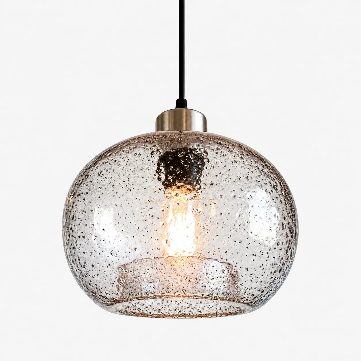 Textured Glass Globe Pendant Light | Open Bottom and Metal Finish Options &mdash; A clear perspective