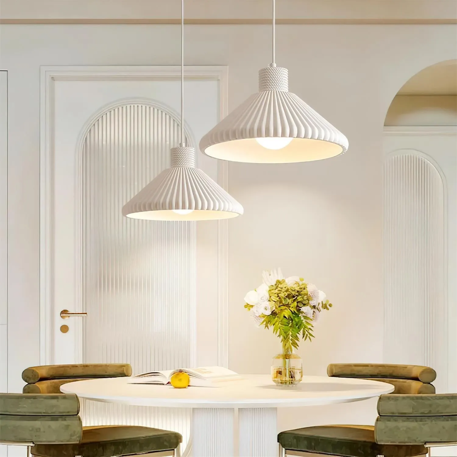 Cream Style Cone Striped Pendant Lamp K681