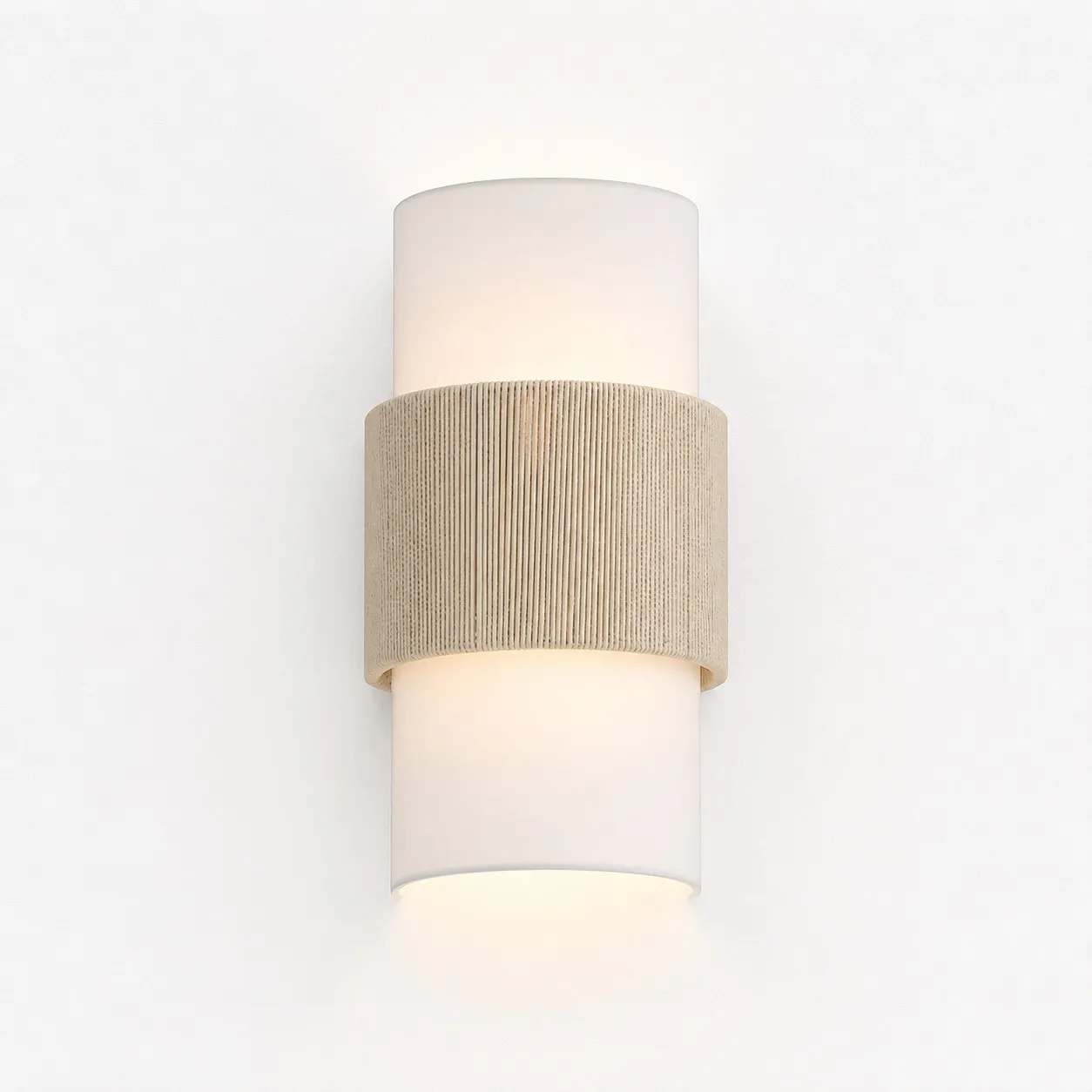 Cilindrische linnen wandlamp Yanery met touw