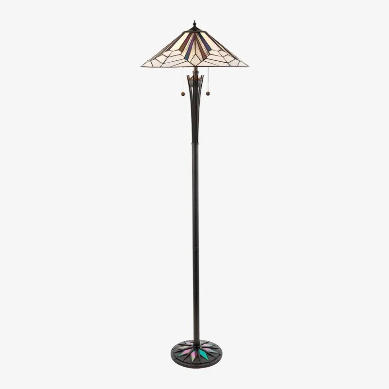 TF Astoria Art Deco Stained Glass Floor Lamp - Geometric Design Standing Light K1996