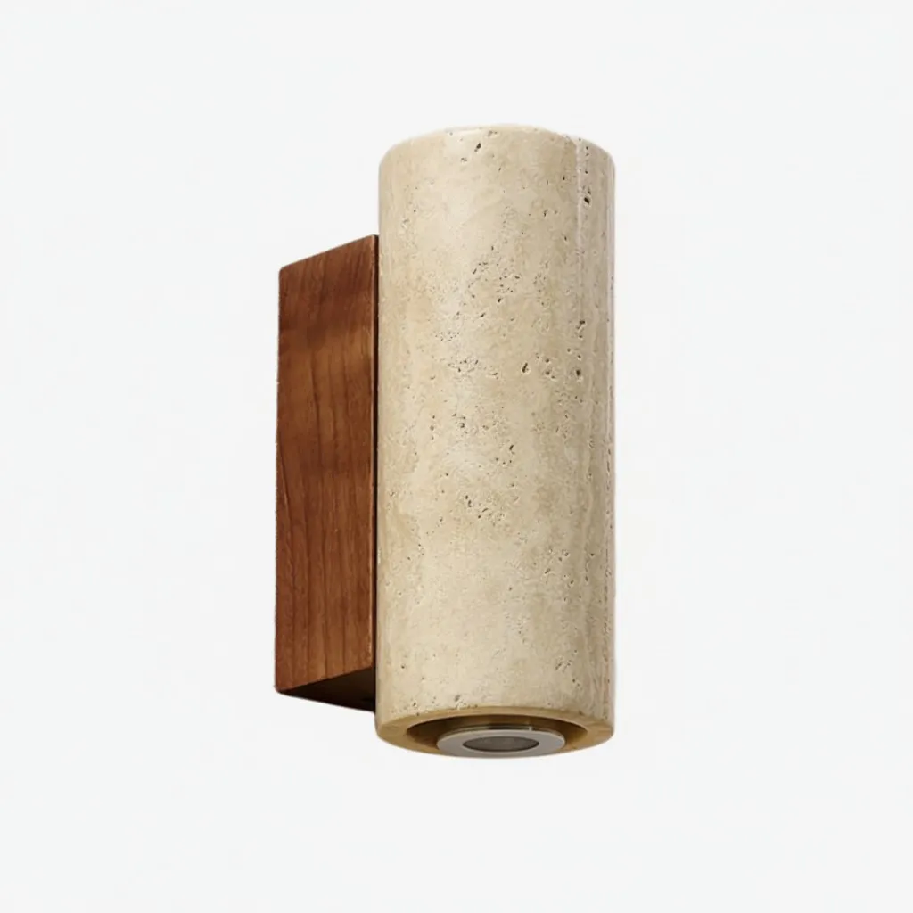 Slivara Natural Stone Backplate with Warm Amber Shade - Vintage Modern Slivara Wall Sconce for Living Room K2090
