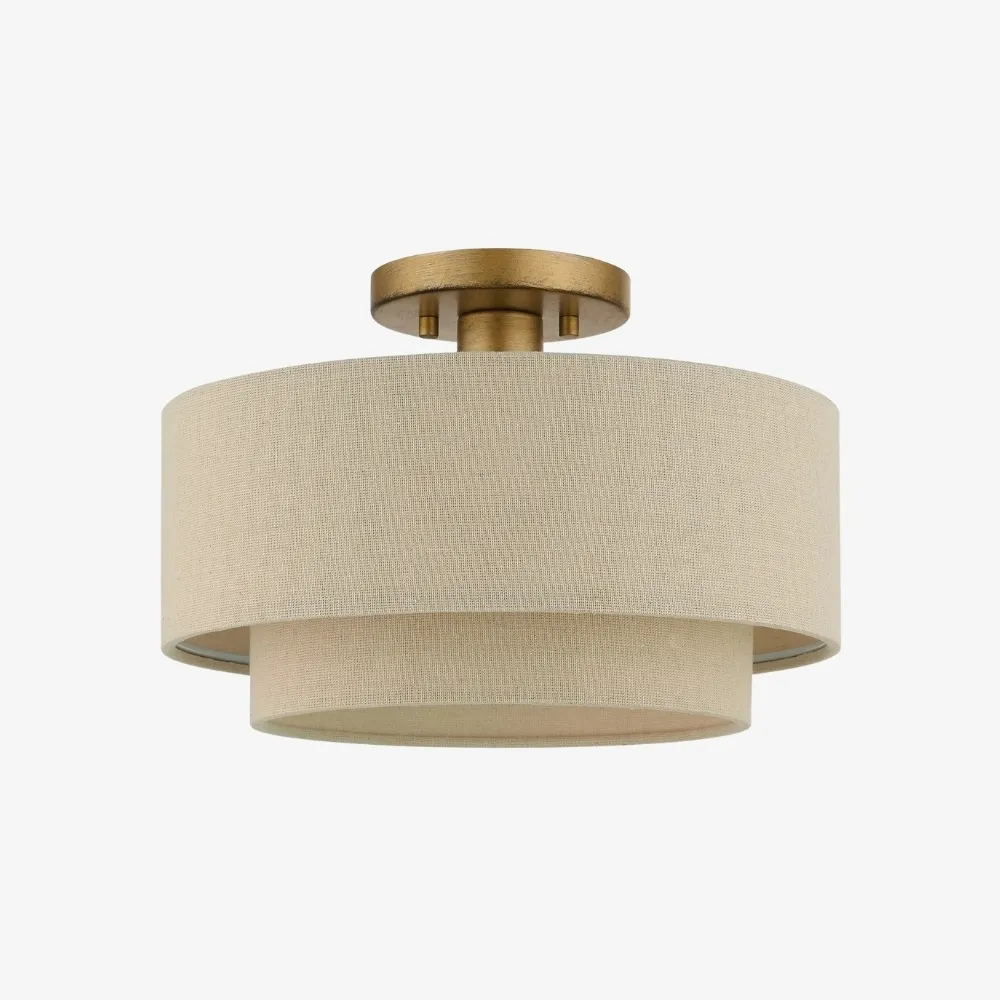 Plafondlamp Lumeris van linnenmix met een gouden fitting