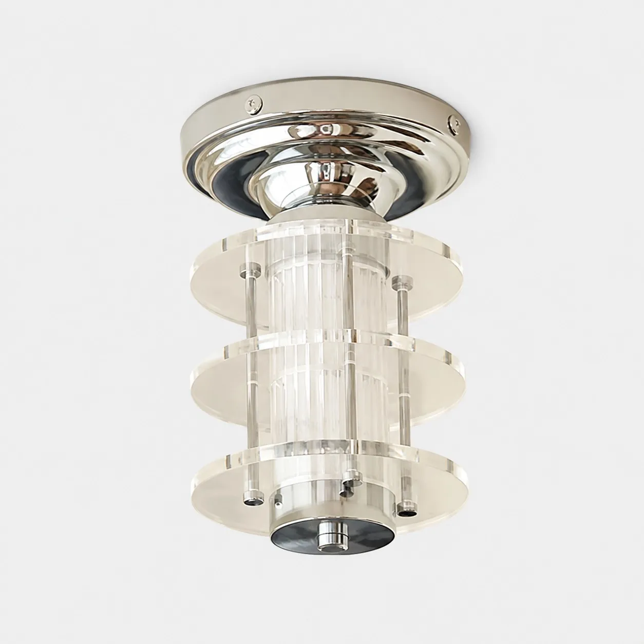 Round Clear acrylic Bauhaus ceiling lamp white background SKU image