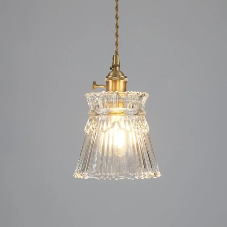 Traditional Japanese Brass Walnut Glass Ceramic Cylinder Conic Flower Bowl 1-Light Pendant Light For Dining Room K1280