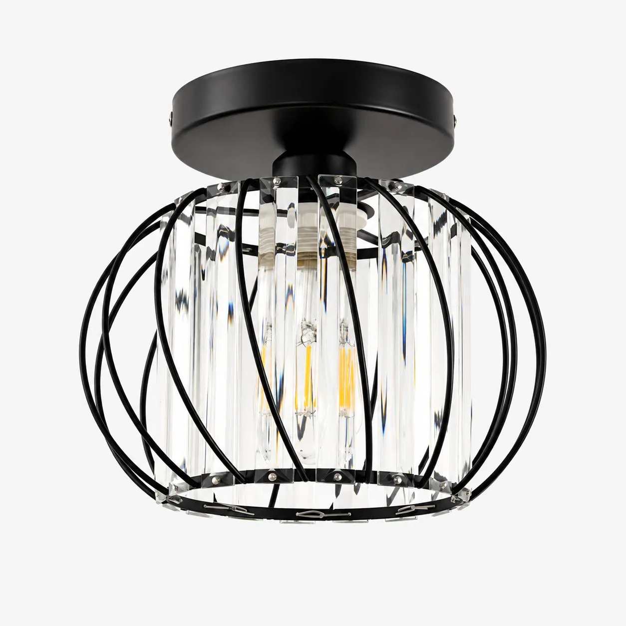 Geometric Cage Semi-Flush Crystal Ceiling Light | Clear Panels &mdash; A clear perspective
