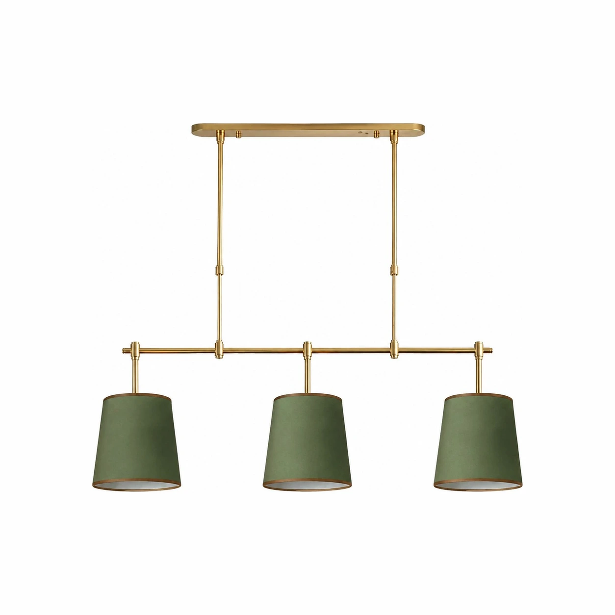 Dumora Green shade Antique Brass finish linear chandelier