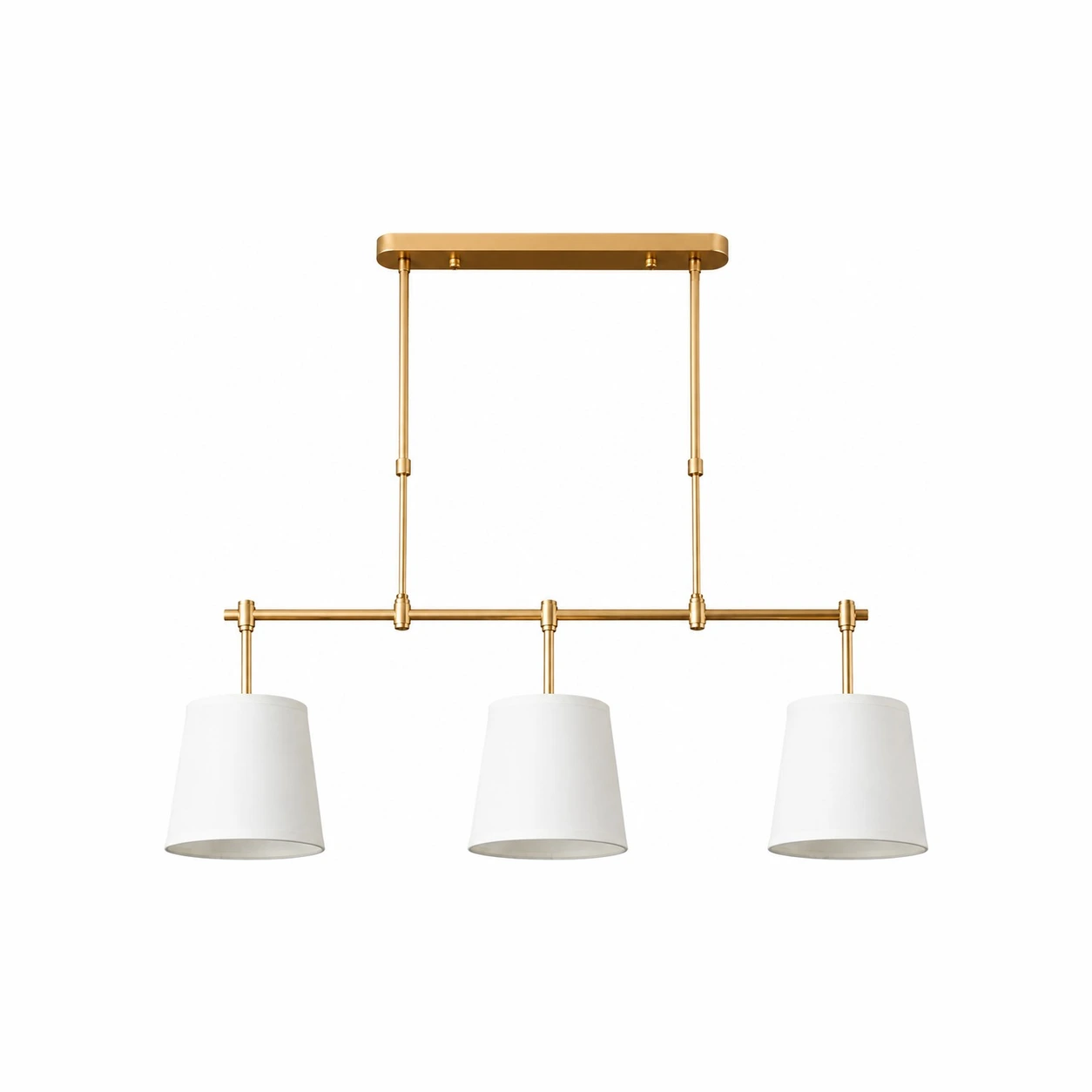Dumora White shade Antique Brass finish linear chandelier
